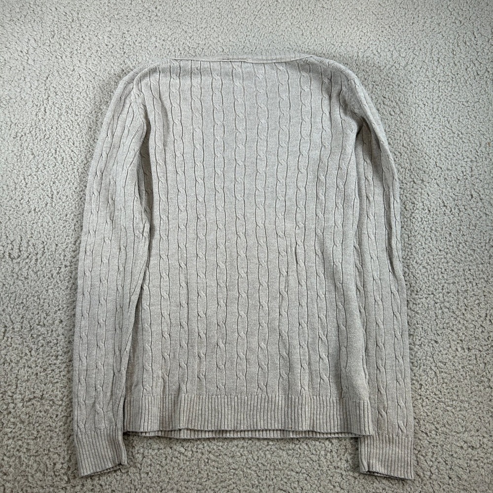 LOFT Ann Taylor Cable Knit V Neck Sweater Tan Long Sleeve Women's Size S - Picture 7 of 9